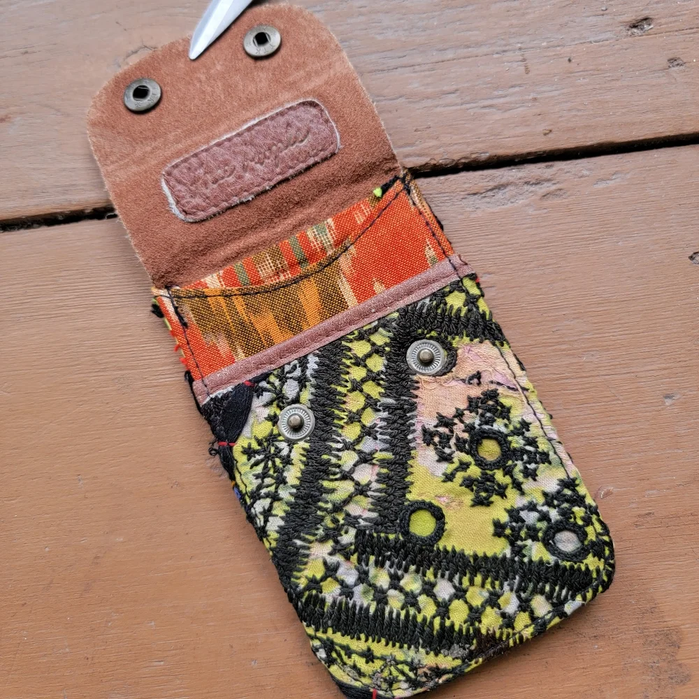🍄🪬 Free People Boho Embroidered Repurposed vtg banjara hippie Wallet card case